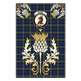Clan Baird Modern Tartan Crest Black Garden Flag  - Gold Thistle   Ver 1HG14 Clan Baird Tartan Today
